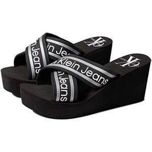 Calvin Klein Wedge Sandal Size 8.5 Resort Black‎ White Crisscross Lightweight